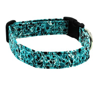Turquoise and Black Fabric Dog Collar