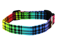 Rainbow Plaid Fabric Dog Collar