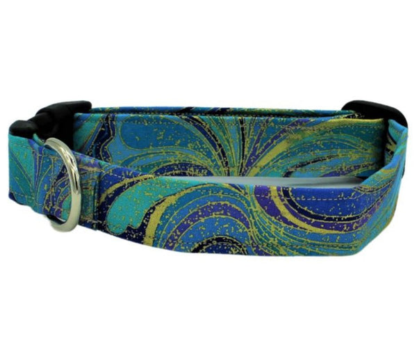 Blues Covered in Gold Fabric Dog Collar