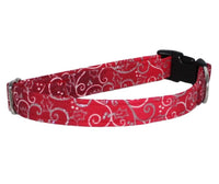 Christmas Red with Silver Swirls Standard Dog Collar