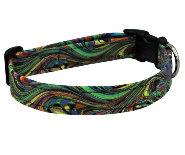 Green Multi-Colored Waves Dog Collar