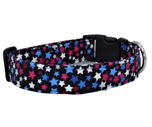 Red, Blue, and White Stars Fabric Dog Collar