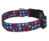 Red, White, and Paws Fabric Dog Collar