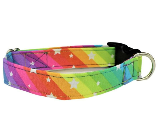 Rainbow Stripes with Stars Fabric Dog Collar