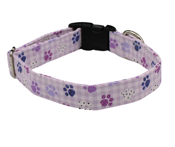 Purple Paw Print Fabric Dog Collar