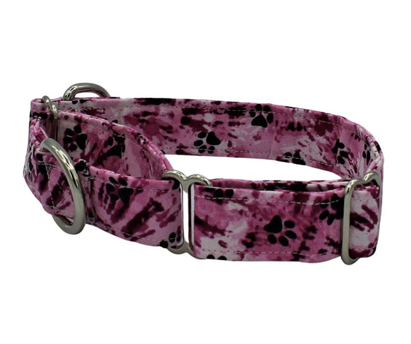 Pink Paw Print Tye Dye Martingale Dog Collar