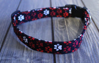 Red and White Paws Stardard Dog Collar